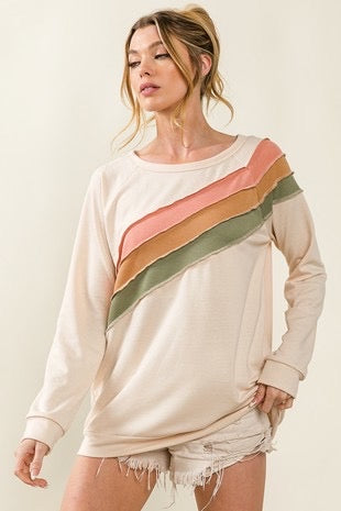 BIBI Kayla Thermal Stitched Colorblock Top - Boho Soho