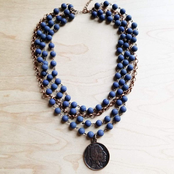 Blue Lapis Collar Necklace with Indian Head Coin - Boho Soho