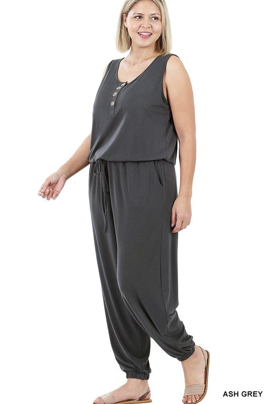 Zenana Plus Sleeveless Jogger Jumpsuit
