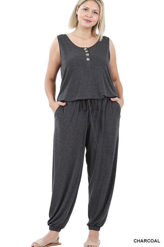 Zenana Plus Sleeveless Jogger Jumpsuit