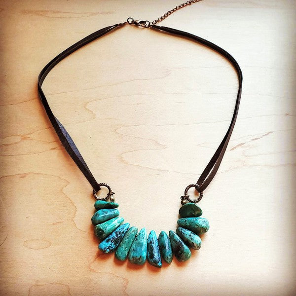 Natural Turquoise leather cord necklace - Boho Soho