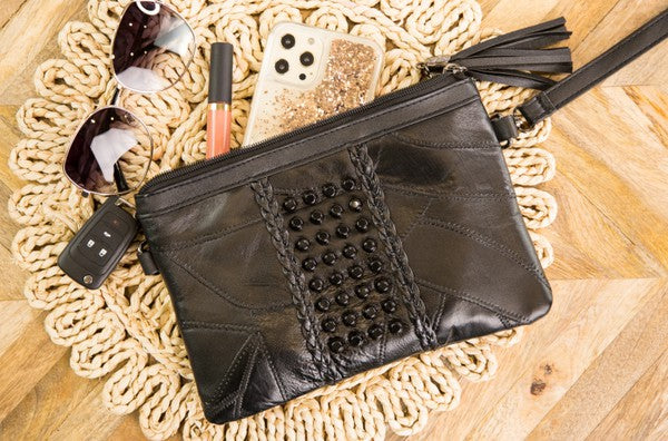 Dani & Em Studded Black Wristlet Clutch Handbag