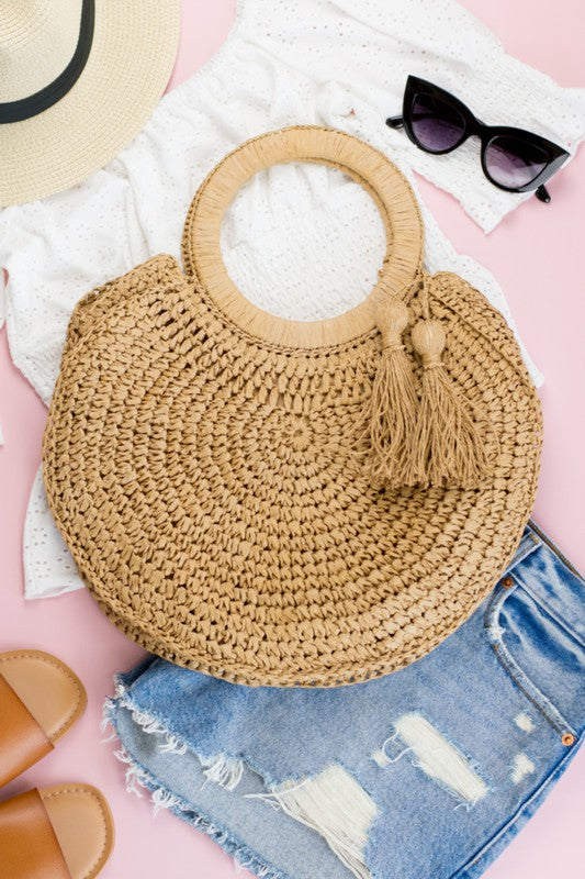 O-Ring Tassel Straw Tote