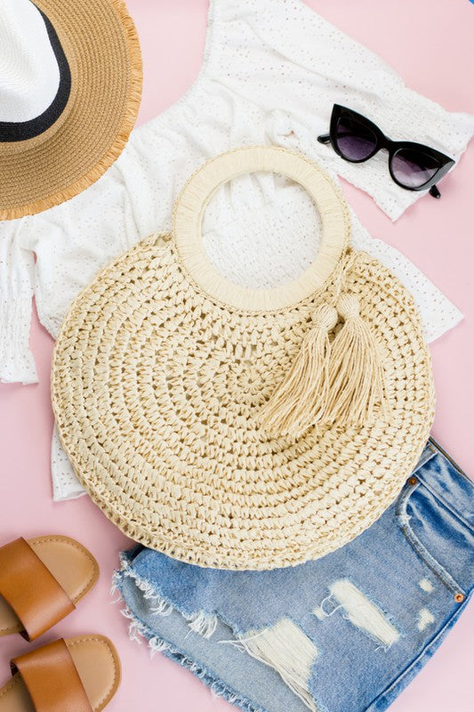 O-Ring Tassel Straw Tote