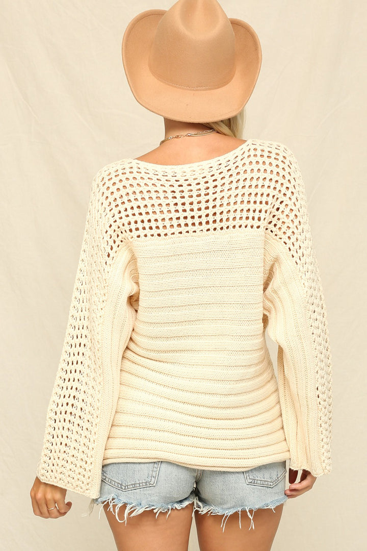 OPEN WEAVE DETAIL RIBBED SWEATER - Boho Soho