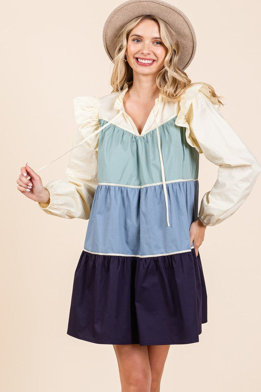 GeeGee Tiered Color Block Mini Dress | Boho Soho