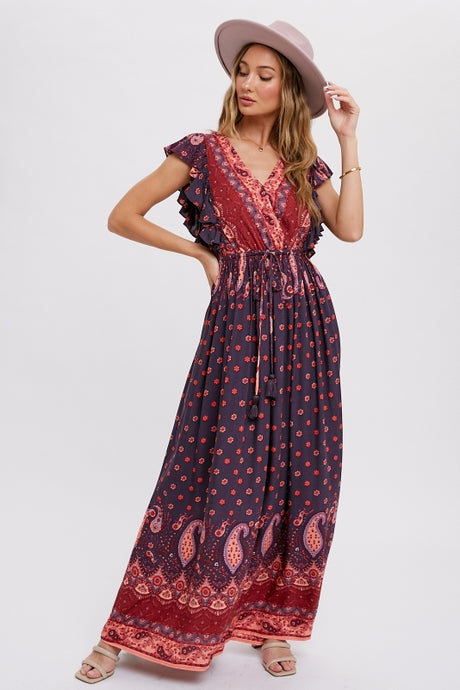 Boho Paisley Print Surplice Maxi Dress - Boho Soho