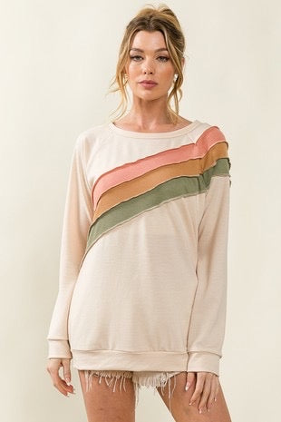 BIBI Kayla Thermal Stitched Colorblock Top - Boho Soho