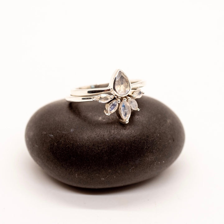 Sterling Silver Nesting Moonstone Ring Set - Boho Soho