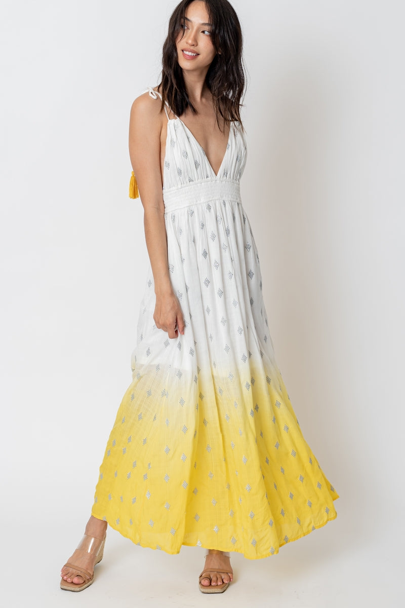maxi dress dip dye En Crème Deep V-Neck Dip Dye Maxi Dress - Final Sale