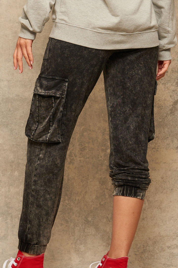 Mineral Washed Knit Cargo Jogger Pants - Boho Soho