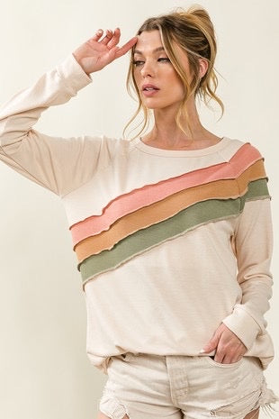 BIBI Kayla Thermal Stitched Colorblock Top - Boho Soho
