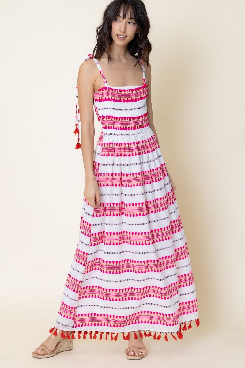 green emerald velvet dress En Crème Embroidered Striped Tassel Maxi Dress - Final Sale main image 0