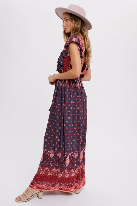 Boho Paisley Print Surplice Maxi Dress - Boho Soho