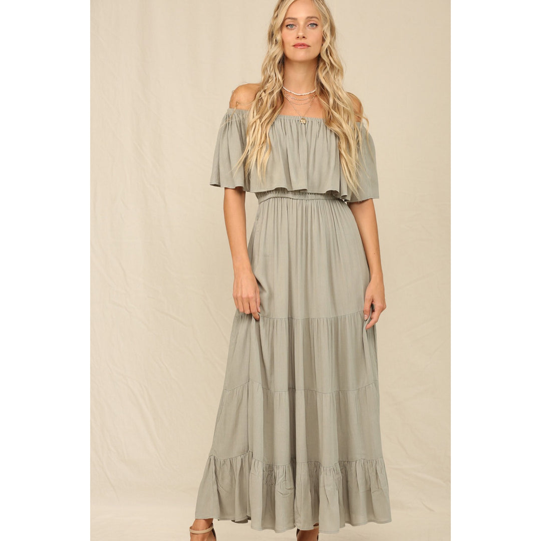 RUFFLE OFF THE SHOULDER MAXI DRESS - Boho Soho