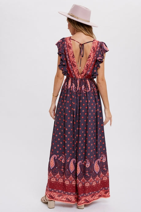 Boho Paisley Print Surplice Maxi Dress - Boho Soho