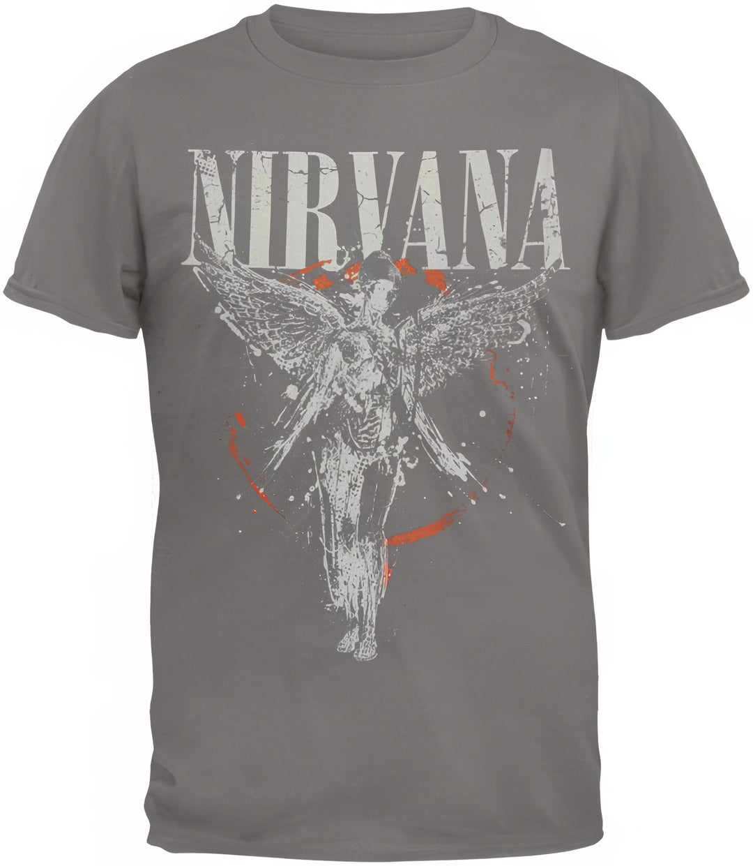 Graphic T-shirt showcasing Nirvana's 'In Utero' iconic angelic figure with wings found on the album cover. A powerful representation of the legendary 'In Utero' album on a grey tee.