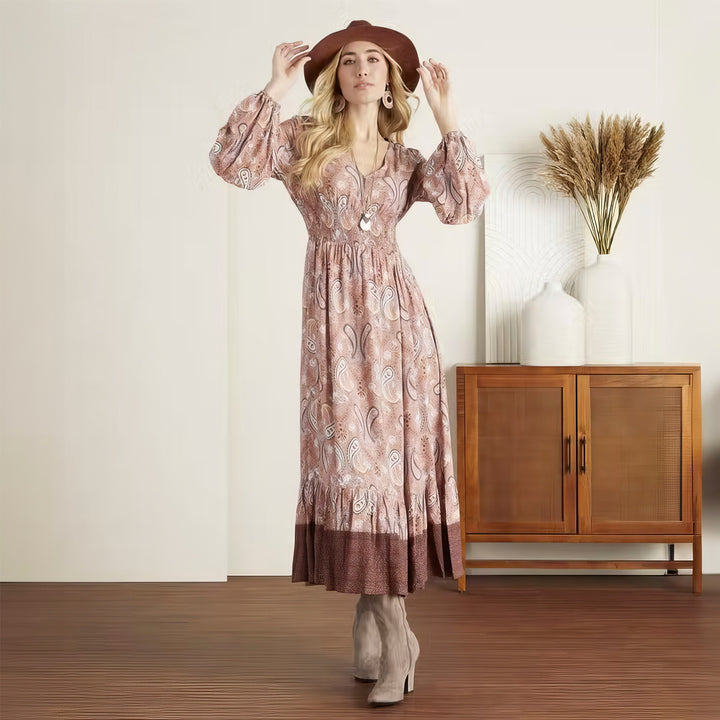 COCO + CARMEN Kyla Long Sleeve V-Neck Dress - Boho Soho