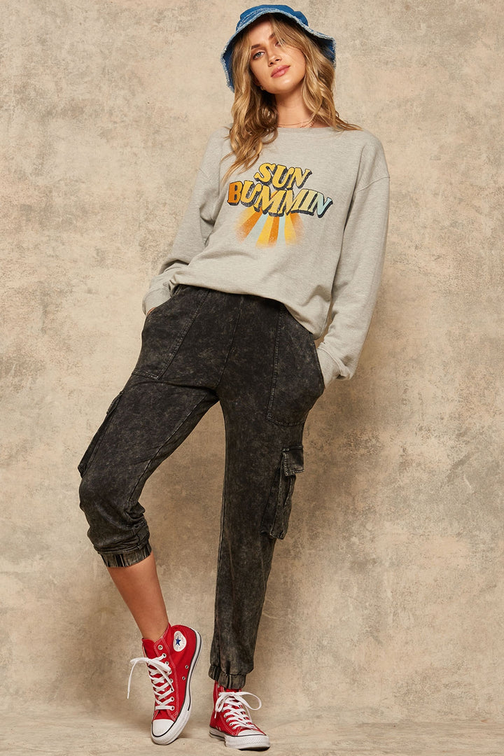 Mineral Washed Knit Cargo Jogger Pants - Boho Soho