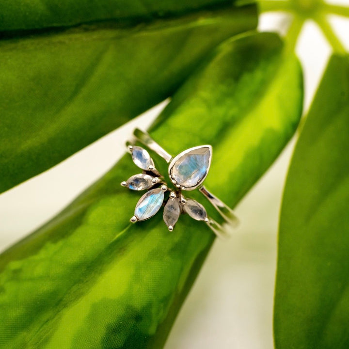 Sterling Silver Nesting Moonstone Ring Set - Boho Soho