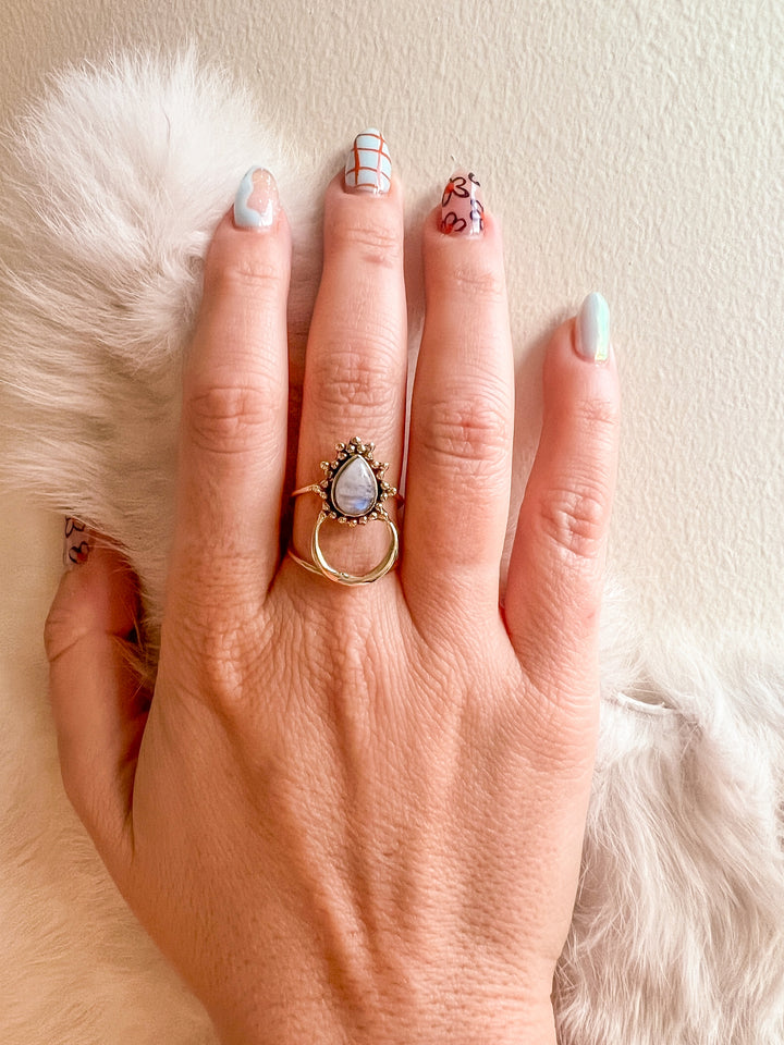 Handmade Tear Drop Moonstone Aura Ring - Boho Soho