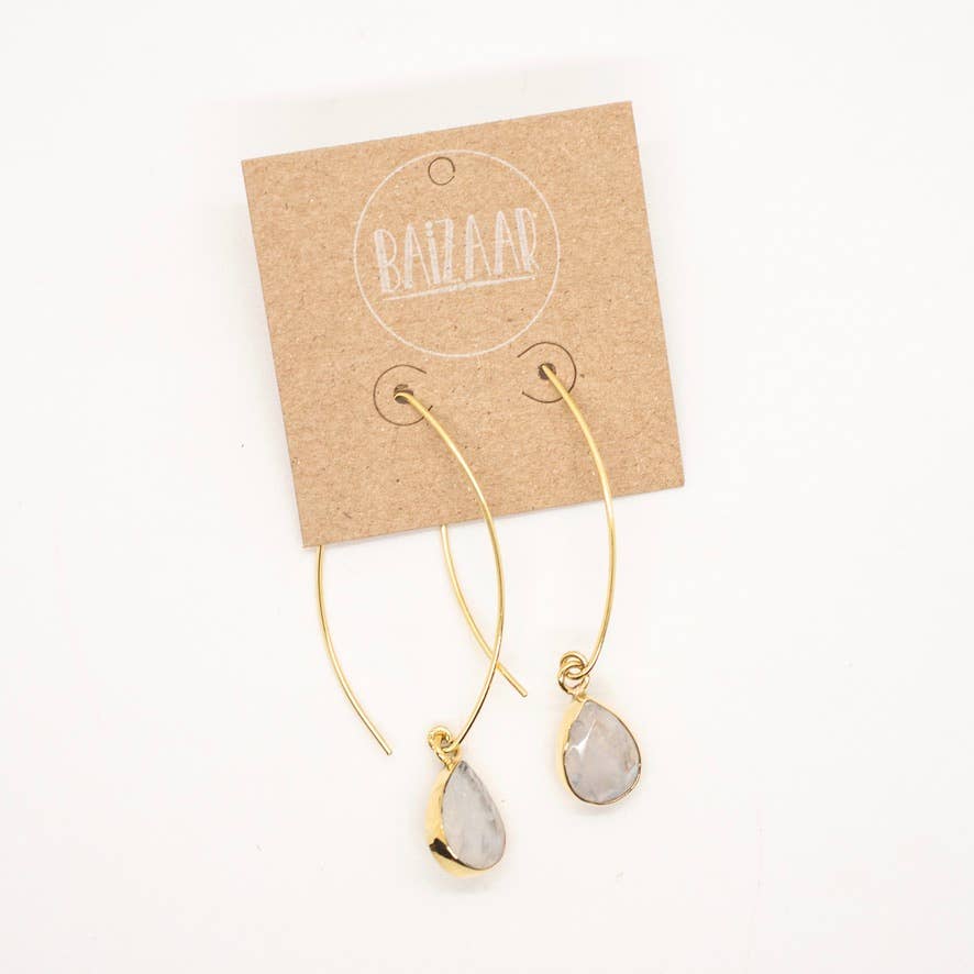 Brass Moonstone Drop Earring - Boho Soho