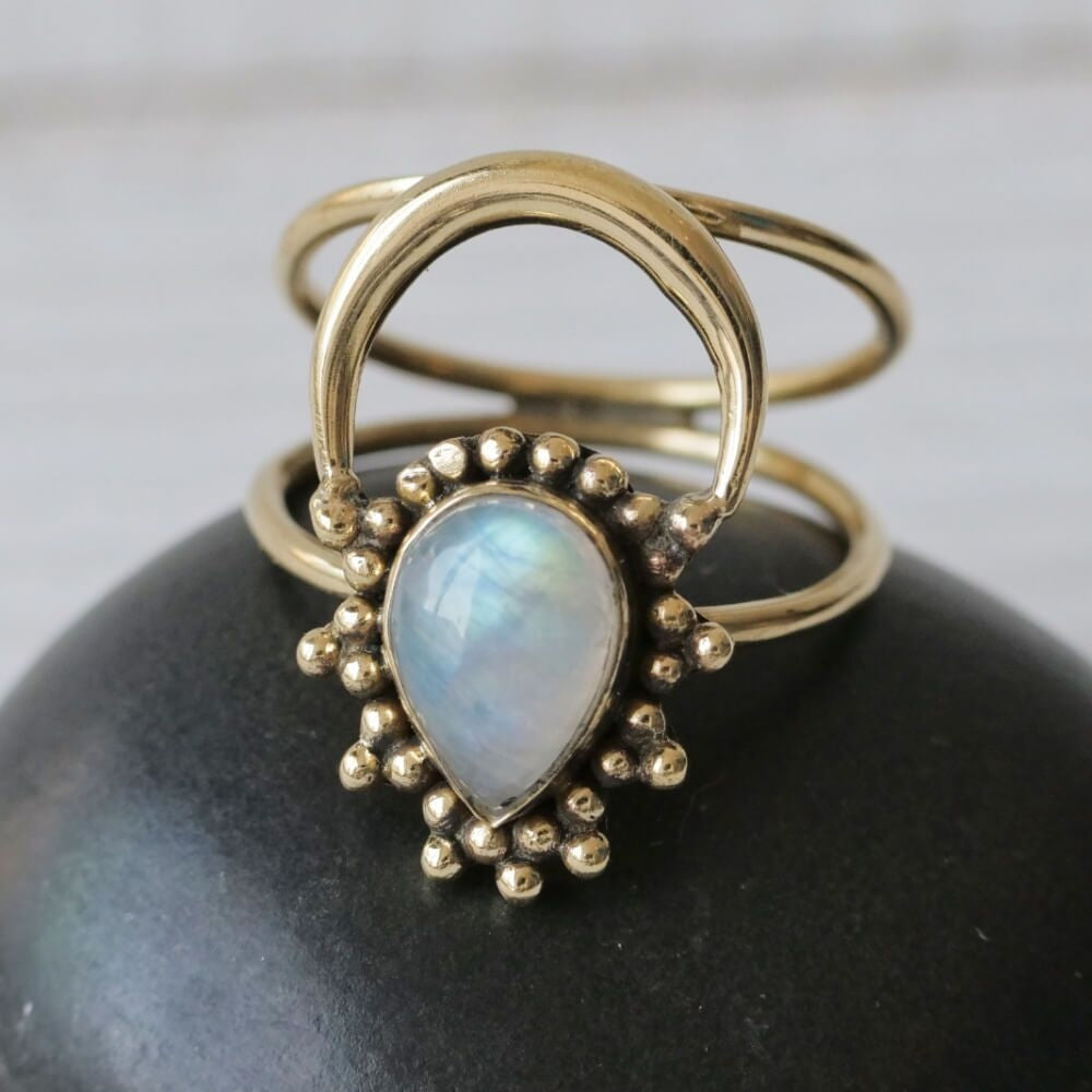 Handmade Tear Drop Moonstone Aura Ring - Boho Soho
