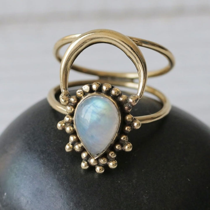Handmade Tear Drop Moonstone Aura Ring - Boho Soho