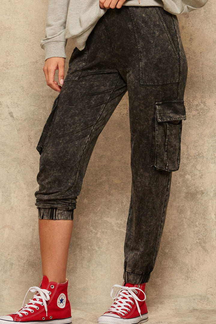 Mineral Washed Knit Cargo Jogger Pants - Boho Soho