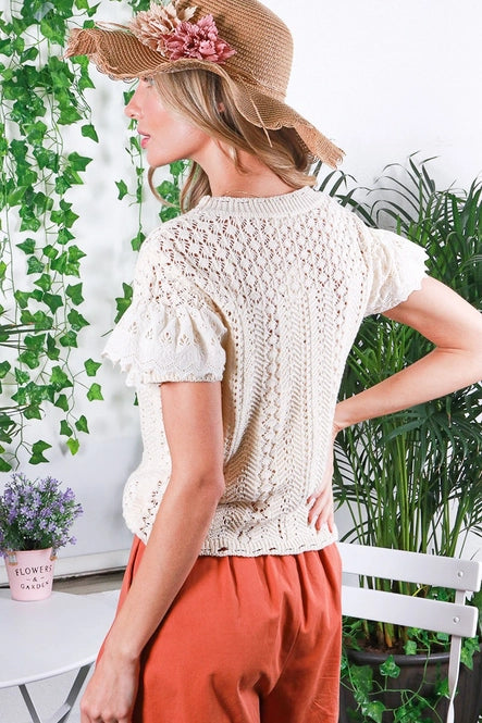 Eyelet Lace Trim Crochet Top - Boho Soho