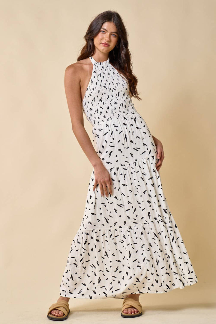 Bella Modern Print Smocked Halter Maxi Dress - Boho Soho