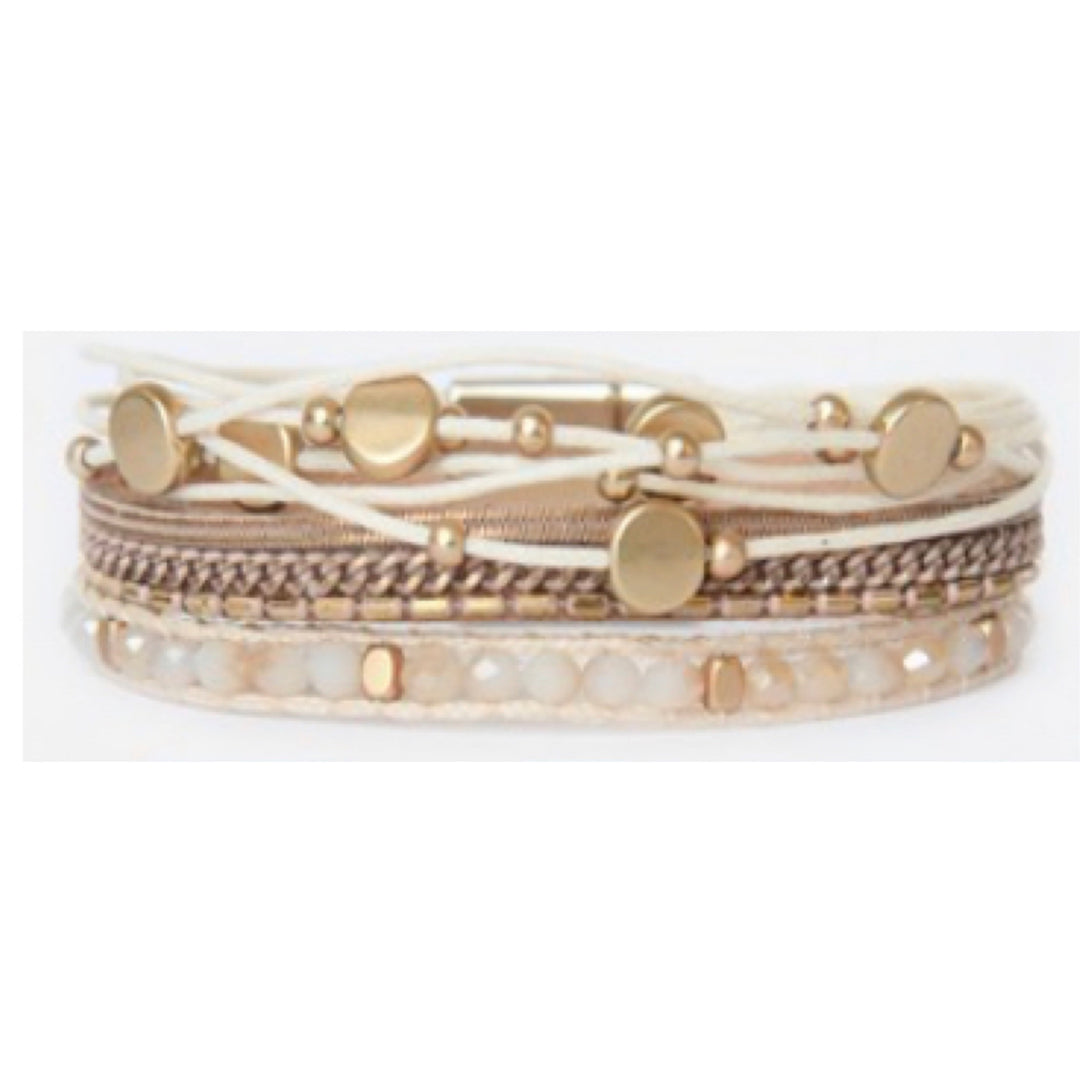 Multi Strand Leather Bracelet with Magnetic Clasp - Boho Soho