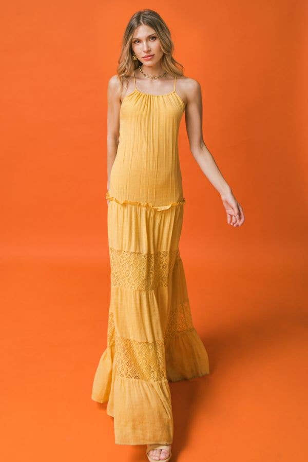 FLYING TOMATO LACE INSET TIERED MAXI DRESS