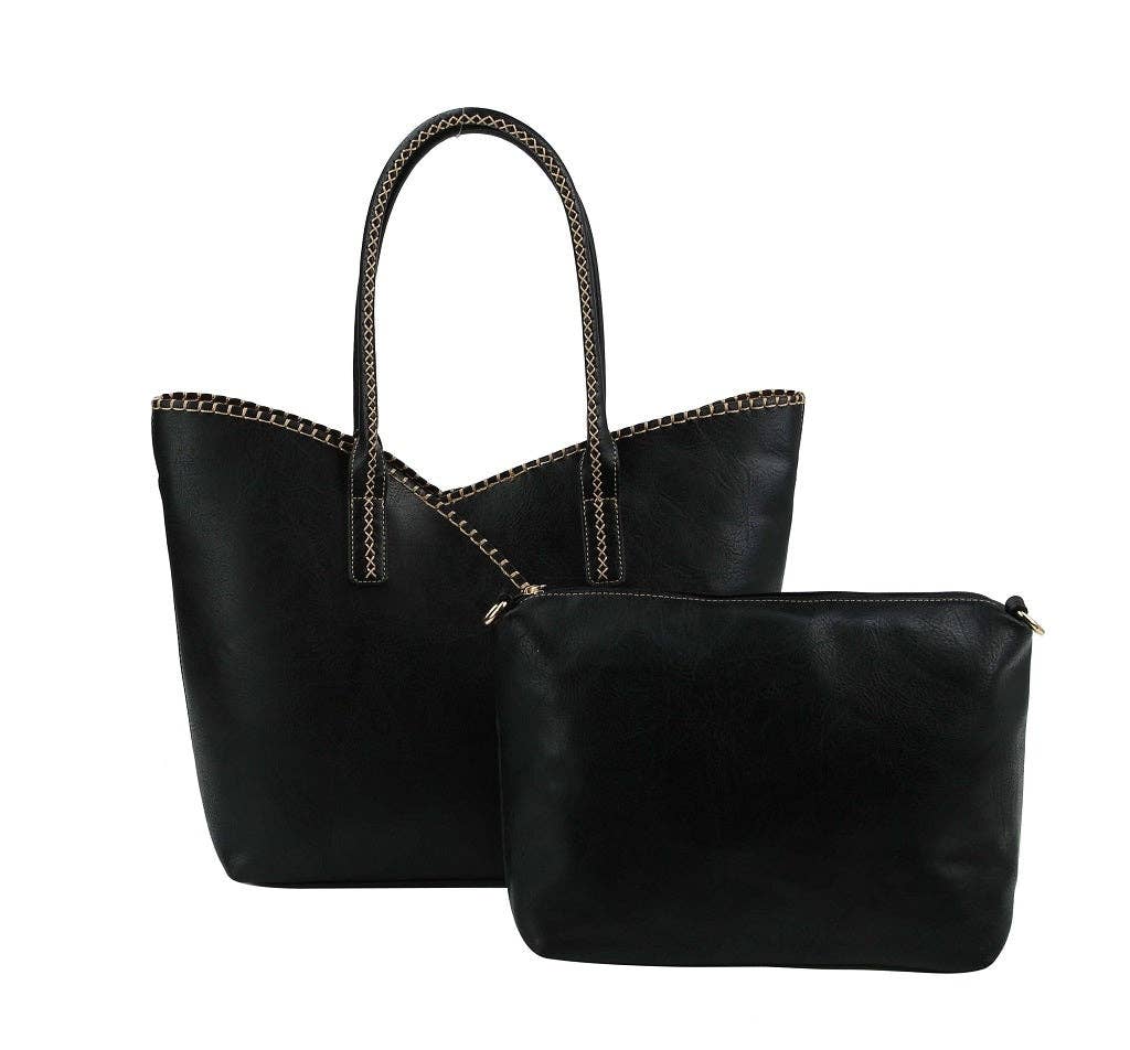2-in-1 Stitch Trim Detail Shoulder/Tote Set Bag - Boho Soho