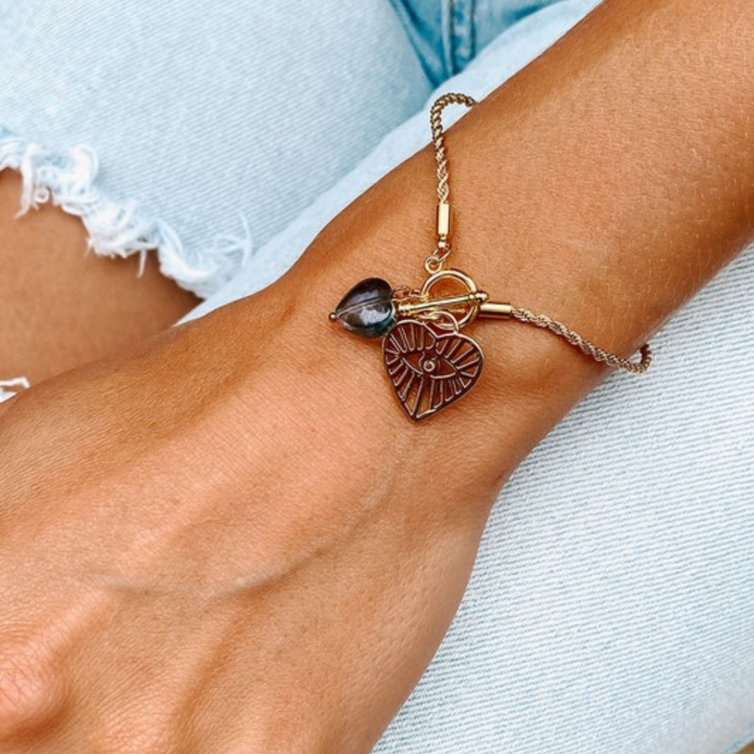 Boho Love 18K Gold Plated Rope Eye Charm Bracelet - Boho Soho