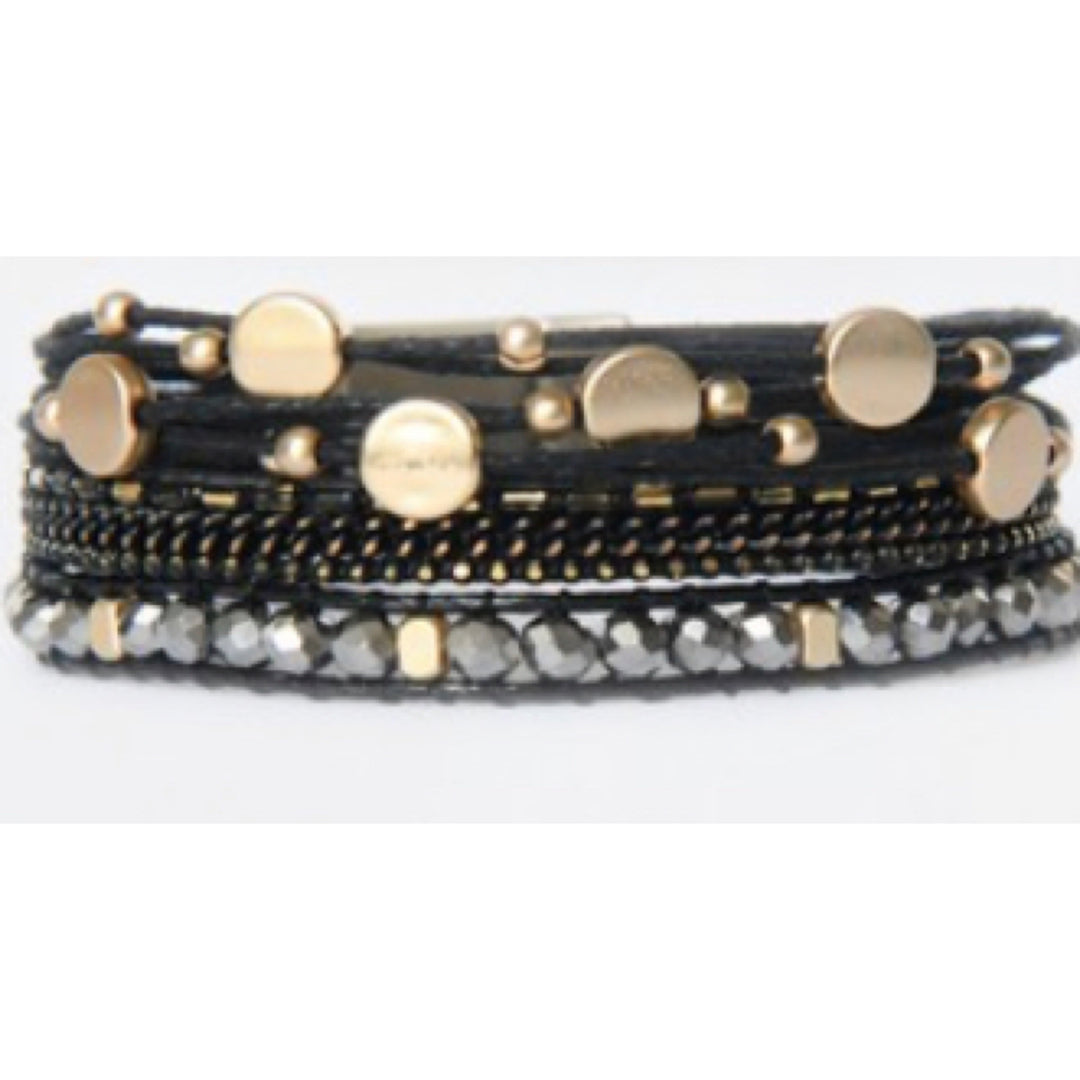 Multi Strand Leather Bracelet with Magnetic Clasp - Boho Soho