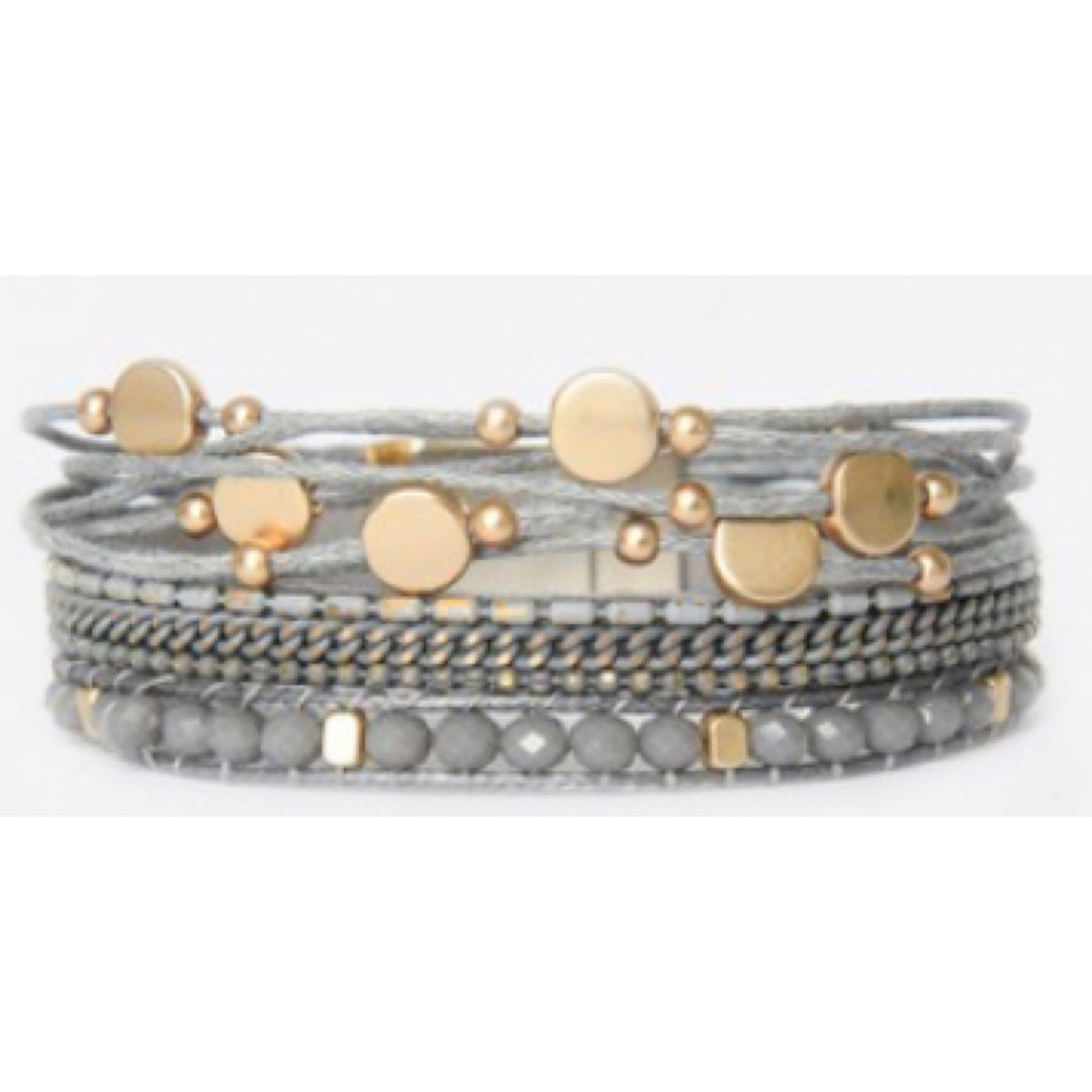 Multi Strand Leather Bracelet with Magnetic Strip - Boho Soho