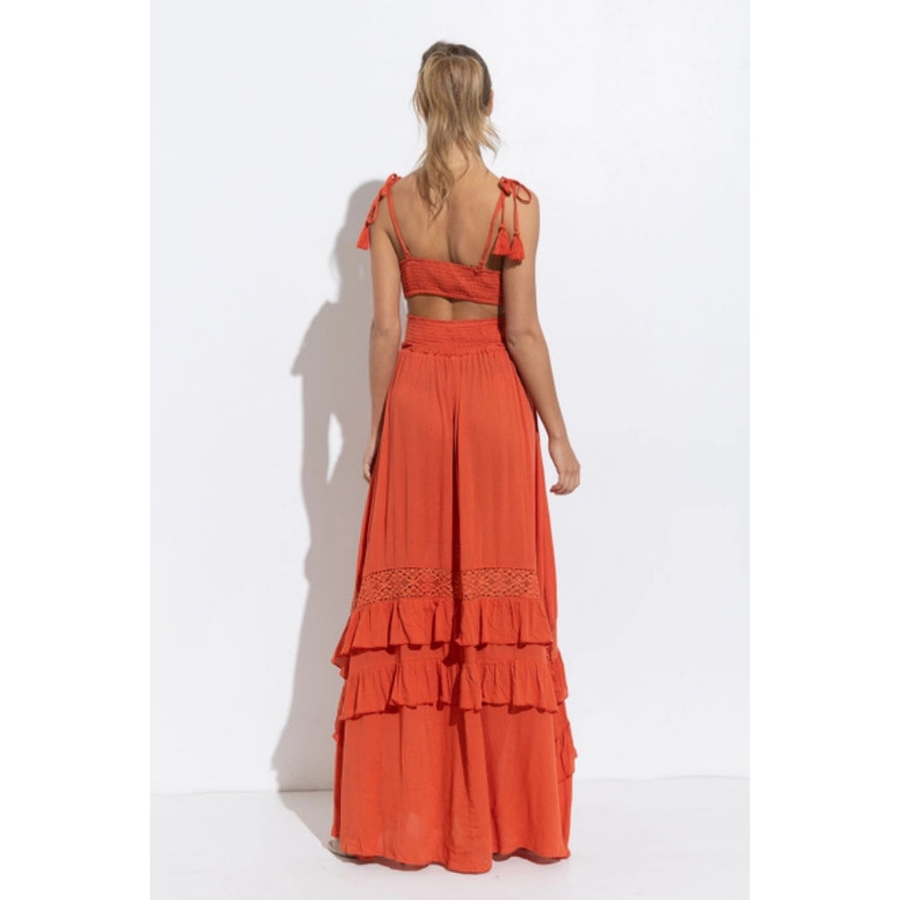 Crinkle Rayon Maxi Dress: Versatile and stylish maxi dress with smocked waist, inner tube top detail, and tassel ties. Crinkle rayon fabric offers a relaxed drape, making it perfect for various occasions. Lined for comfort and coverage. A trendy addition to your wardrobe.