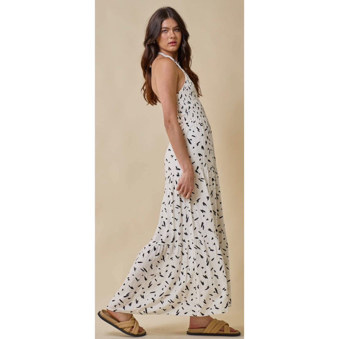 Bella Modern Print Smocked Halter Maxi Dress - Boho Soho