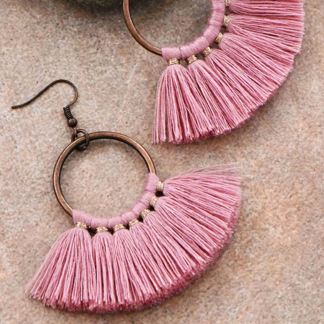 Boho Pink Tassel Earrings - Boho Soho