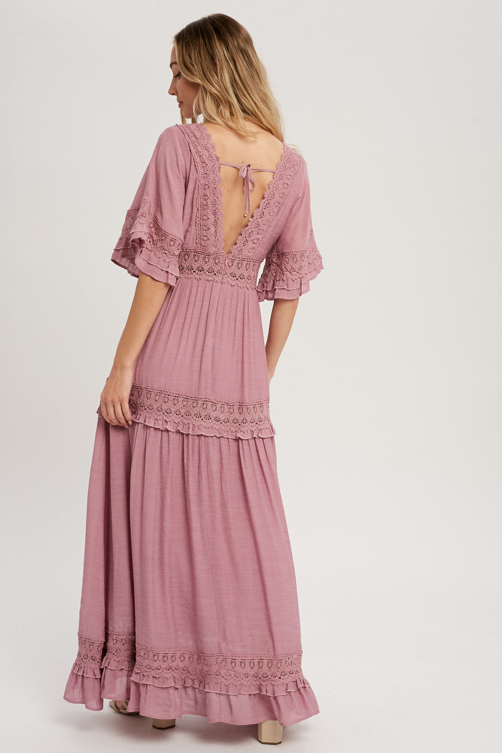 Boho V-neck Crochet Trim Maxi Dress - Boho Soho
