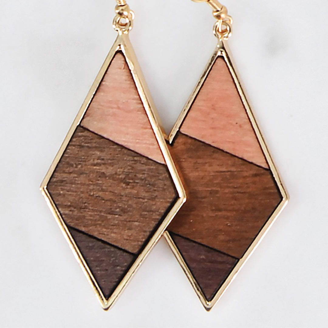 Boho Wood Diamond Shaped Earrings - Boho Soho
