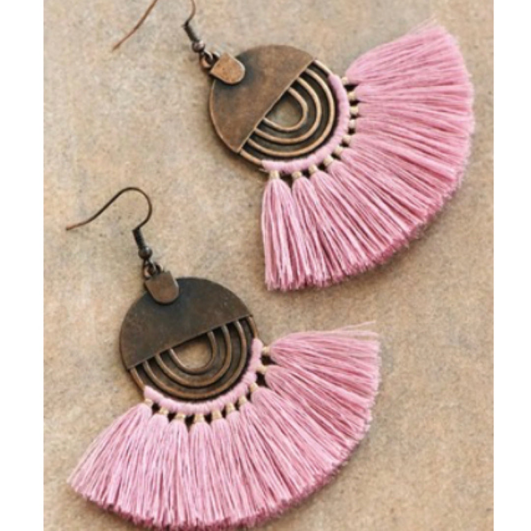 Boho Fan Shaped Tassel Earrings - Boho Soho