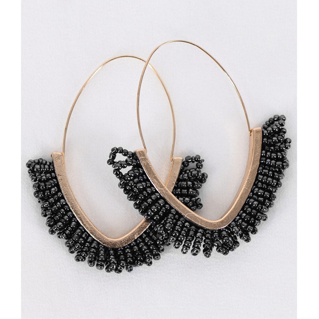 Boho Black Beaded Hoop Earrings - Boho Soho