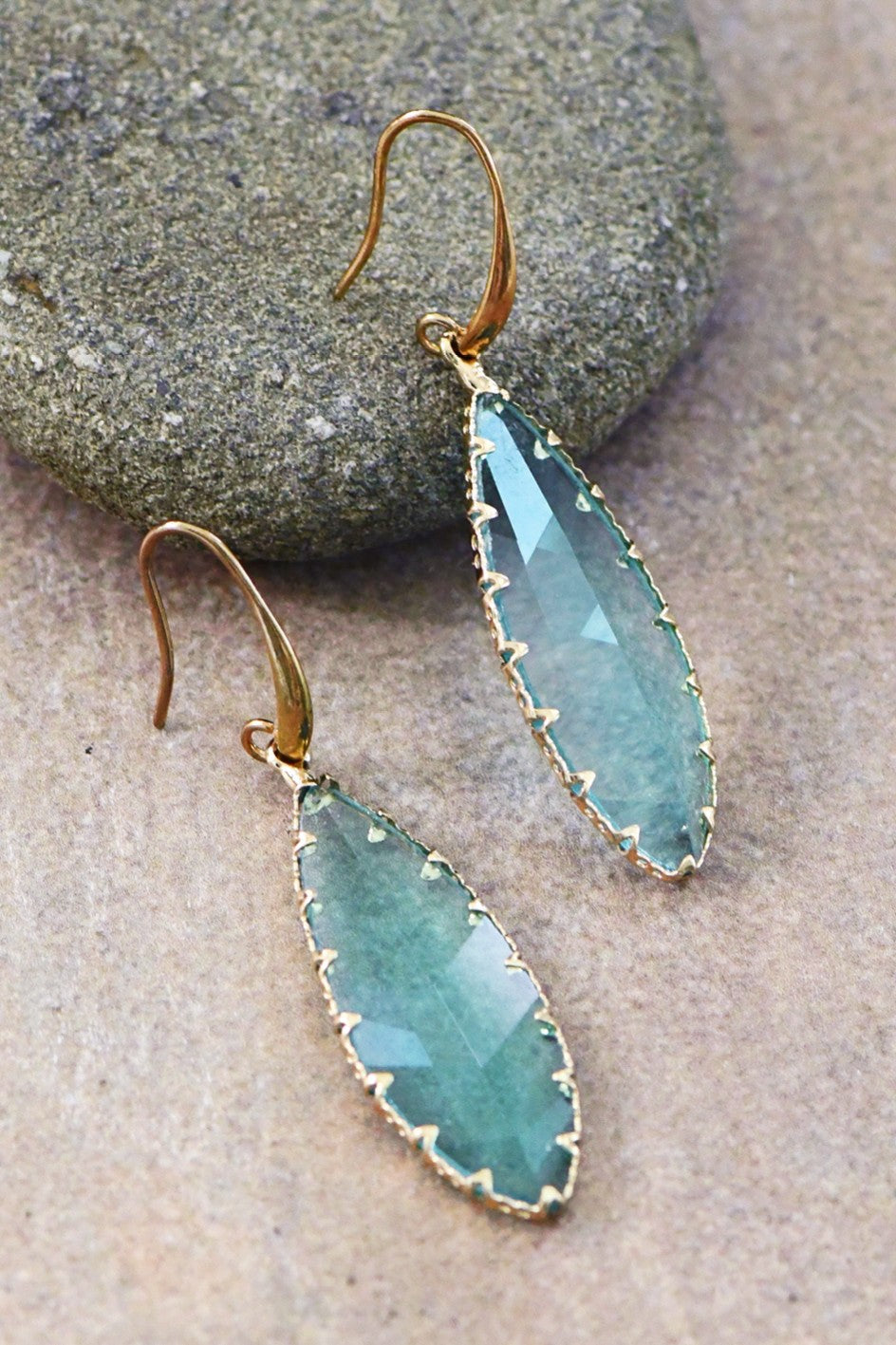 Clear Blue Faceted Glass Crystal Drop Earrings - Boho Soho