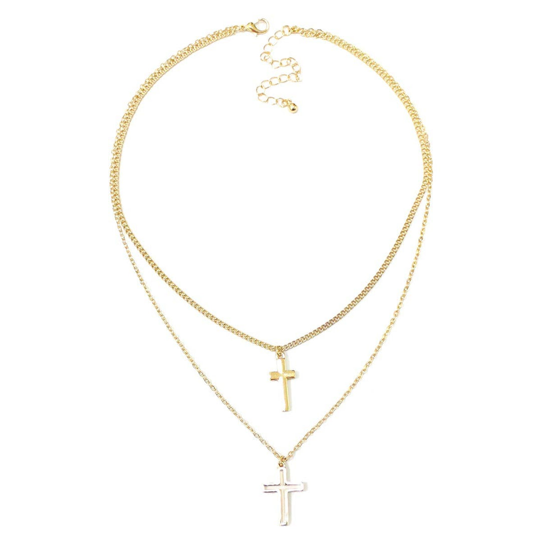 DOUBLE CROSS LAYERED NECKLACE - Boho Soho