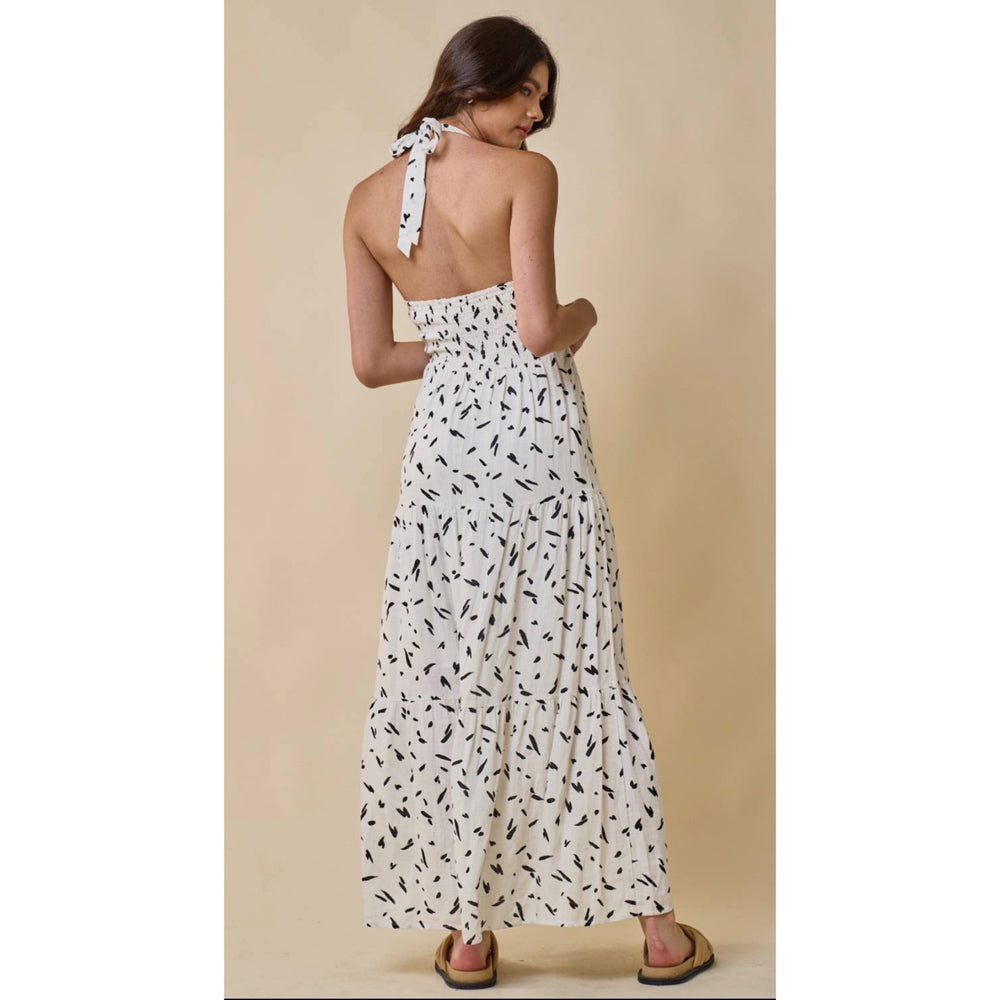 Bella Modern Print Smocked Halter Maxi Dress - Boho Soho