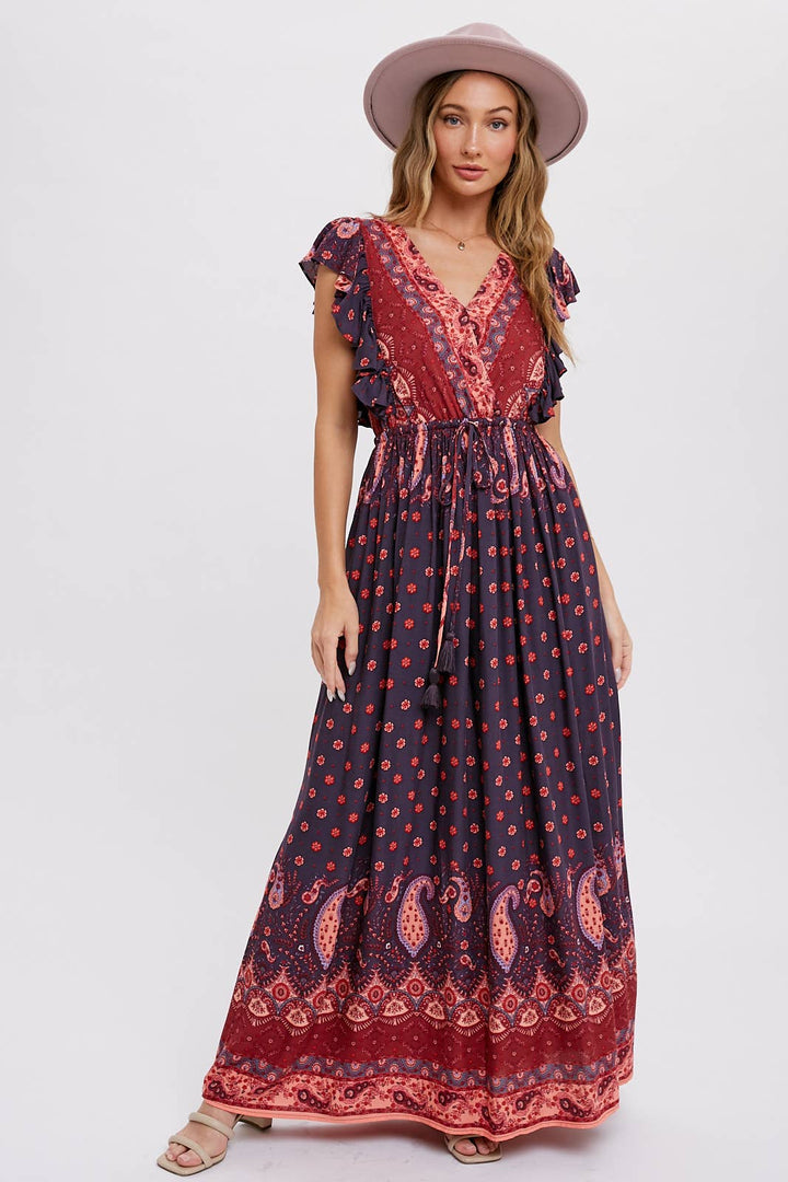 Boho Paisley Print Surplice Maxi Dress - Boho Soho