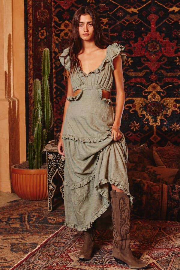 BUCKETLIST Ruffle Detail Cutout Maxi Dress - Boho Soho
