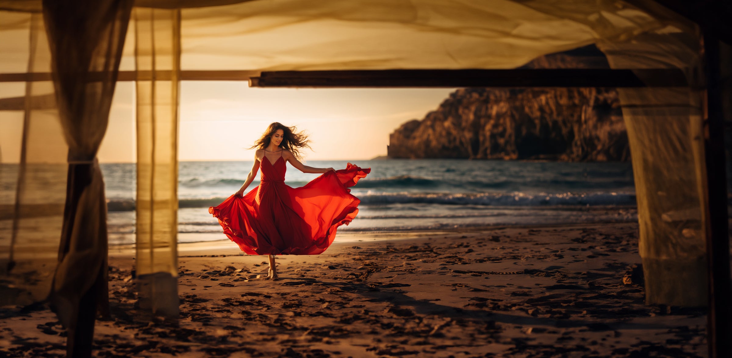 Beautiful woman on the the beach during sunset